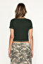 Ernestine Women's Front Button Round Neck Short Sleeve Khaki T-Shirt - 4