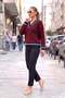 Burgundy Navy Blue V-Neck Knit Sweater - 2