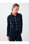 Navy Blue Pocket Detailed Shirt Collar Long Sleeve Knitwear Cardigan