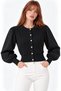 Black Balloon Sleeve Stone Buttoned Knitwear Cardigan