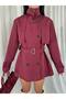 Stand-Up Collar Belted Windproof Mid-Length Trench Coat - 2