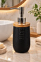 Ceramic Liquid Soap Dispenser with Bamboo Lid 460 ml 8.5X20 cm Black