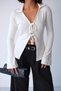 Women's Ecru Polo Collar Front Tie Long Spanish Sleeve Blouse - 3