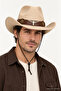 Unisex Suede Look Cowboy Hat with Metal Bull Figure, Wide Brim, Drawstring Western Hat - 3