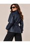 Women's Premium Faux Leather Lined Stand Collar Belted Pocket Trench Coat Jacket - 4