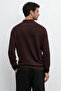 Men's Polo Neck Ribbed Knit Sweater Claret Red - 8