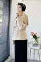 Premium Mngo Model High Collar Belted Jacket - Beige - 6