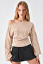 Asymmetric Collar Casual Beige Knitted Blouse - 3