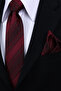 Hand Made 8 cm Striped Pattern Red Claret Red Color Handkerchief Tie - 2