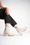 Women's Beige Suede Zippered 7 cm Thick Heeled Winter Boots with Western Detail - 8