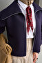Women's Collar Zipper Detailed Short Scuba Jacket Navy Blue - 6