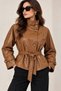 Women's Premium Faux Leather Lined Stand Collar Belted Pocket Trench Coat Jacket - 4