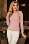 Women's Wide Collar Long Sleeve Hair Braid Patterned Decorative Button Detailed Stylish Soft Comfortable Daily Powder Knitwear Sweater - 7