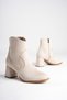 Women's Beige Suede Zippered 7 cm Thick Heeled Winter Boots with Western Detail - 7