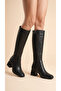 Women's Below the Knee Cream Heeled Shiny Detailed Zippered Leather Look Long Boots - 5