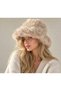 Plush Bucket Hat Women's Furry Hat Premium Adjustable Beige - 5