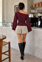 Women's Open Collar Spanish Sleeve Burgundy Blouse - 3