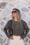 Coffee Standard Size Striped Crew Neck Tshirt