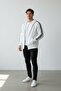 Men's White Oversize Cardigan with Stripe Detail and Hood - 2