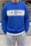 Men's City of Angels Cobalt Blue Thick Soft 3 Thread Raster 0 Crew Neck Oversize Loose Sweatshirt - 5
