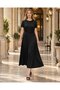 Women's Black Self-Belted Long Length Oysho Dress Hzl26S-Wm504