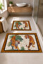 Decorative Digital Printed Set of 2 Bath Mat Non-Slip Base Toilet Set