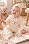 Baby girl 2-piece velvet romper set with hat, swan embroidery, lace collar, and snap closures - 0-3-6 months - 5