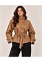 Women's Premium Faux Leather Lined Stand Collar Belted Pocket Trench Coat Jacket - 3
