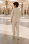 Children's Hajj Umrah Outfit Muslin Fabric Stand Collar Boys' Two-Piece Suit - Cream - 2