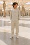 Children's Hajj Umrah Outfit Muslin Fabric Stand Collar Boys' Two-Piece Suit - Cream