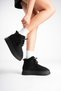 Women's Black Suede Fur Lace-Up 5 cm Thick Sole Winter Boots B21 - 7