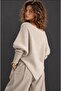 Women's Cream Boat Neck Bat Sleeve Poncho Be538 - 3