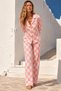 Women's Shirt Collar Patterned Pink Pajama Set - 2