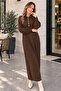 Collared Buttoned Knitwear Dress K3072 Brown