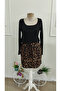 Women's Long Sleeve Square Neck Top Viscose Bottom Patterned Short Single Jersey Dress - 5