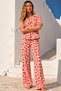Women's Short Sleeve Casual Patterned Red Pajama Set - 5
