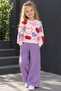 Girl's Heart Patterned 2-Yarn Lyc Fabric Tracksuit Set 3-9 Years, Comfortable Fit Sweatshirt and Pants Set Casual Wear, Comfortable Children's Clothing for School and Special Occasions. - 6