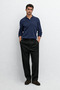 Men's Polo Neck Ribbed Knit Sweater Navy Blue - 7