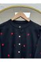 Dilnaz Flower Embroidered Gold Buttoned Knitwear Cardigan-Sy3346 Black - 3