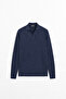 Men's Polo Neck Ribbed Knit Sweater Navy Blue - 2