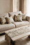 Beige Baroque Patterned Double-Sided Printed Suede 5-Piece Living Room Set - 4 Cushion Covers 43X43 cm + Runner 140X40 cm