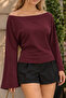 Women's Off-Shoulder Wide Sleeve Burgundy Blouse - 5