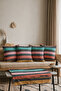 Black Ethnic Colorful Striped Double-Sided Printed Suede 5-Piece Living Room Set - 4 Cushion Covers 43X43 cm + Runner 140X40 cm - 2