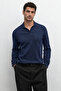 Men's Polo Neck Ribbed Knit Sweater Navy Blue - 3