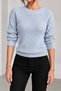 Women's Crew Neck Long Sleeve Balloon Sleeve Hair Braided Baby Blue Knitwear Sweater - 2
