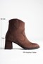 Women's Bitter Brown Suede Zippered 7 cm Thick Heeled Western Detailed Winter Boots - 3