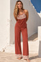 Women's Lace Strap Wide Leg Red Pajama Set - 2