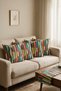 Multi-Colored Abstract Striped Double-Sided Printed Suede 5-Piece Living Room Set - 4 Cushion Covers 43X43 cm + Runner 140X40 cm - 2