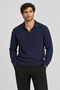 Men's Polo Neck Ribbed Knit Sweater Navy Blue