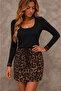 Women's Long Sleeve Square Neck Top Viscose Bottom Patterned Short Single Jersey Dress - 2